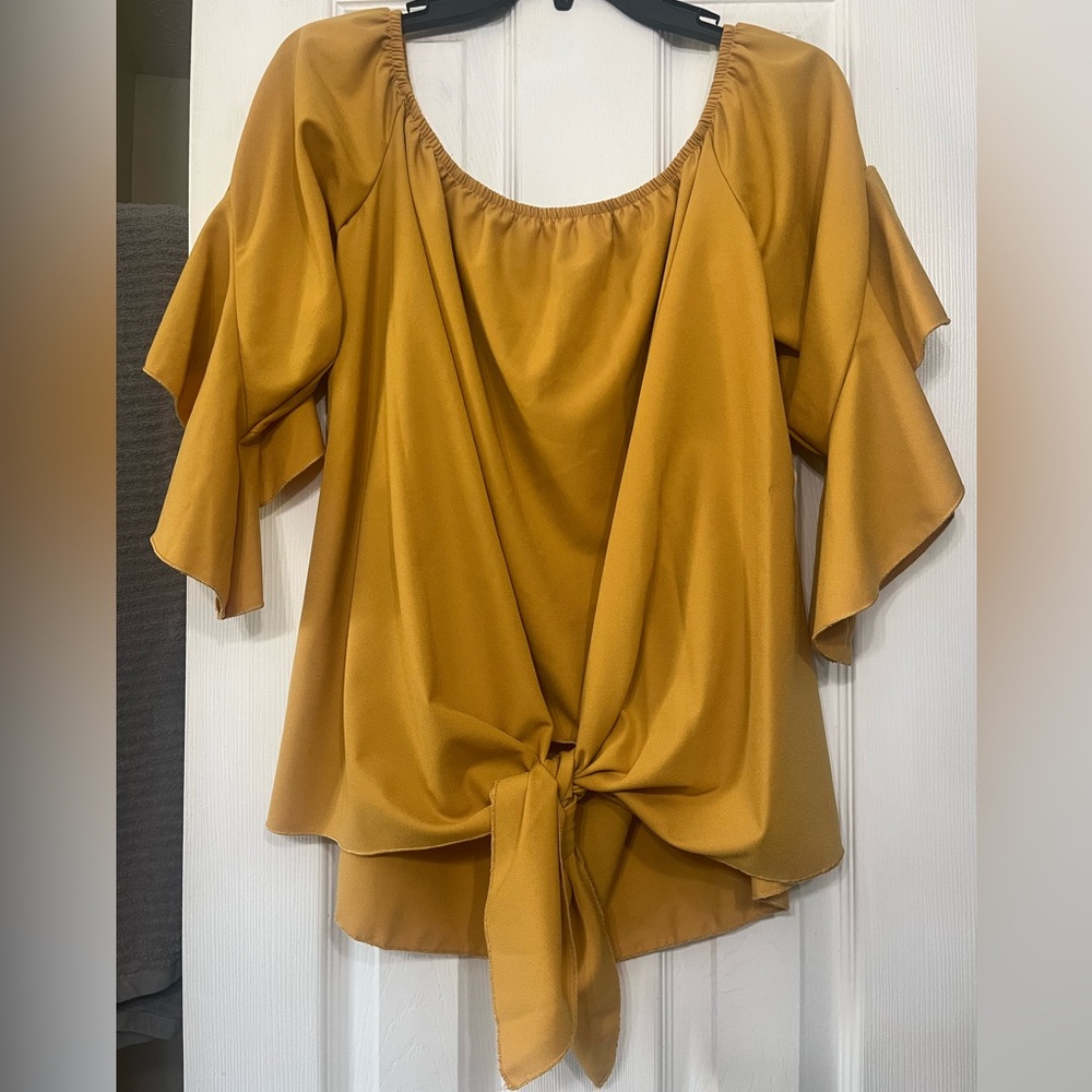 Elegant Mustard Tie-Front Blouse
